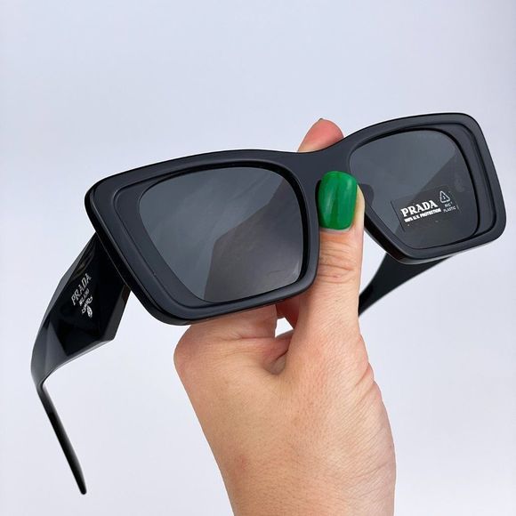 Prada PR08YS 1AB5S0 Sunglasses Black Gray Cat Eye Unisex - Picture 1 of 11